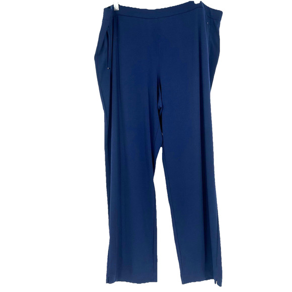 Susan Graver Liquid Knit Straight Leg Pants Navy Blue Pull On Size XL Petite - Picture 2 of 10